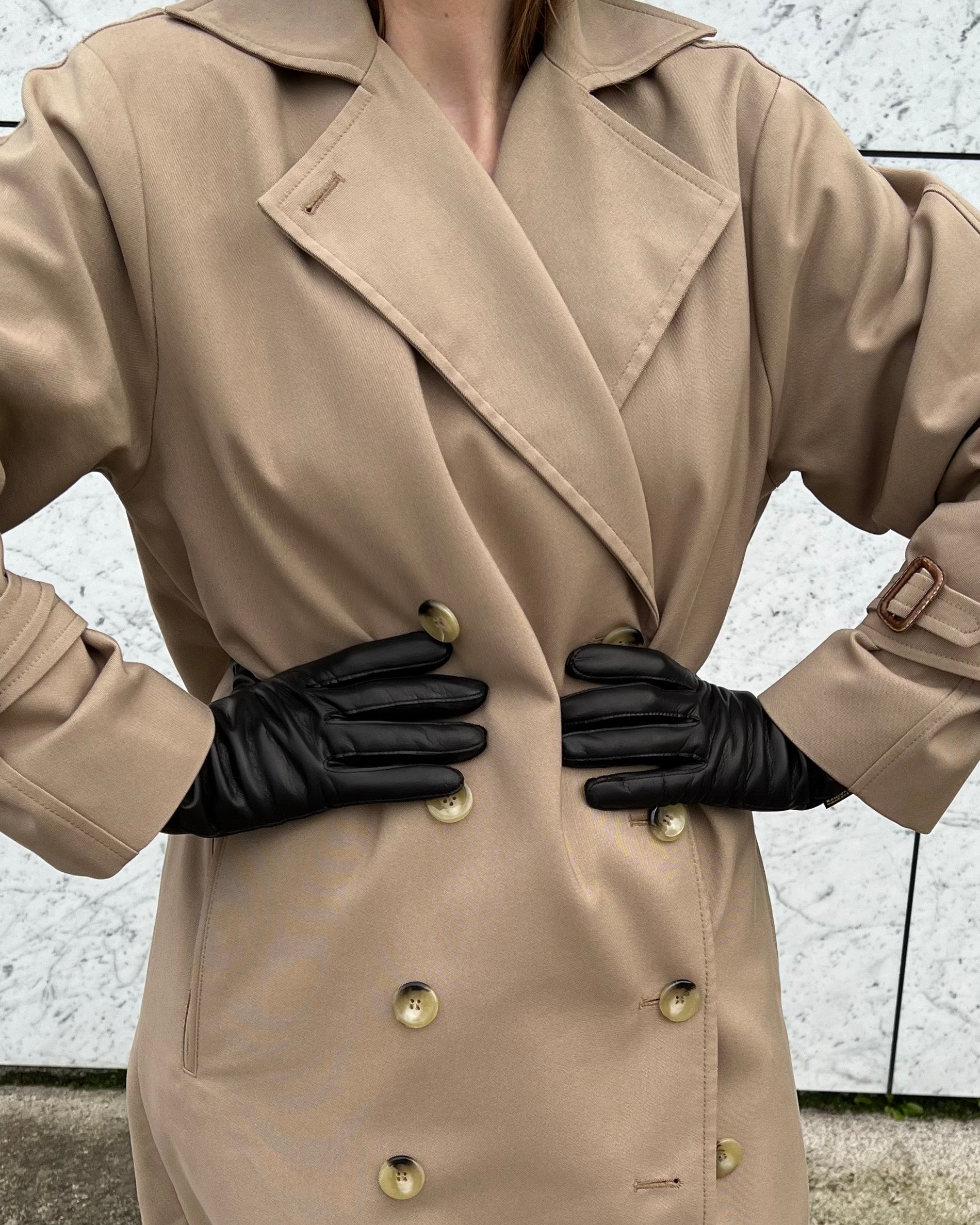 Full piqué lamb skindhandsker - Sort